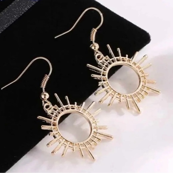 Gold Sun Drop Earrings - Picture 3 of 4